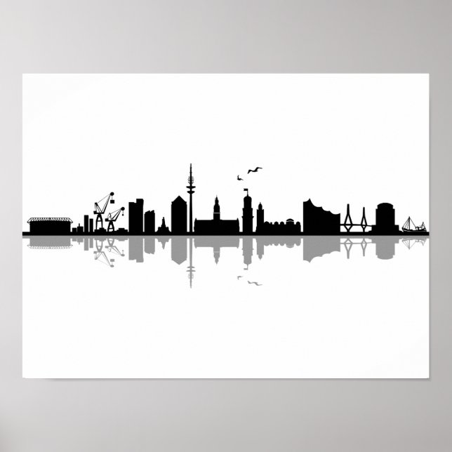 Poster HAMBURG Elbe Alemanha City Skyline Silhouette (Frente)