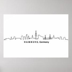 Poster HAMBURG Elbe Alemanha City Skyline Silhouette