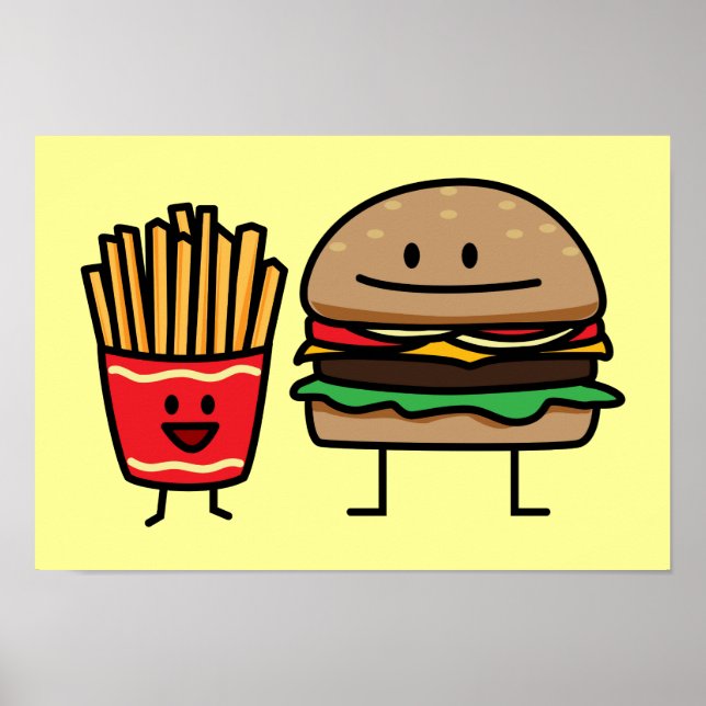 Poster Hamburger e Fries - comida de pão frágil, frita, p (Frente)