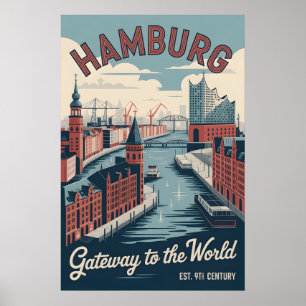 Poster Hamburgo Alemanha Retro Silhueta Urbana Viagem