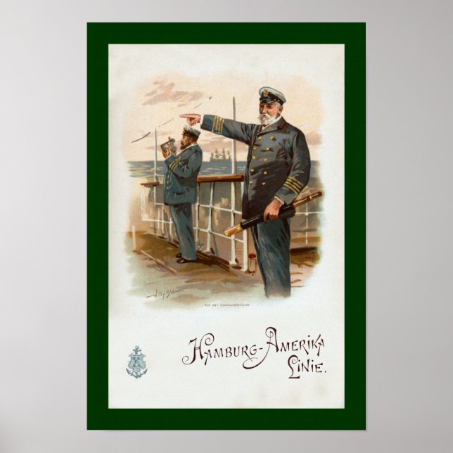 Póster Hamburgo-Amerika ~ SS Waldersee ~ Oficiais de nave (Frente)