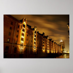 Póster Hamburgo - cidade de memória com noitada pressão