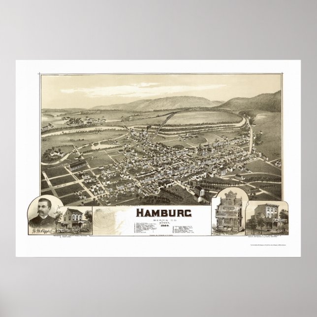 Poster Hamburgo, PA Panorâmica - 1889 (Frente)