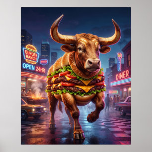 Poster Hambúrguer Touro Neon Ranch