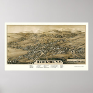 Poster Hamilton, mapa panorâmico de NY - 1885