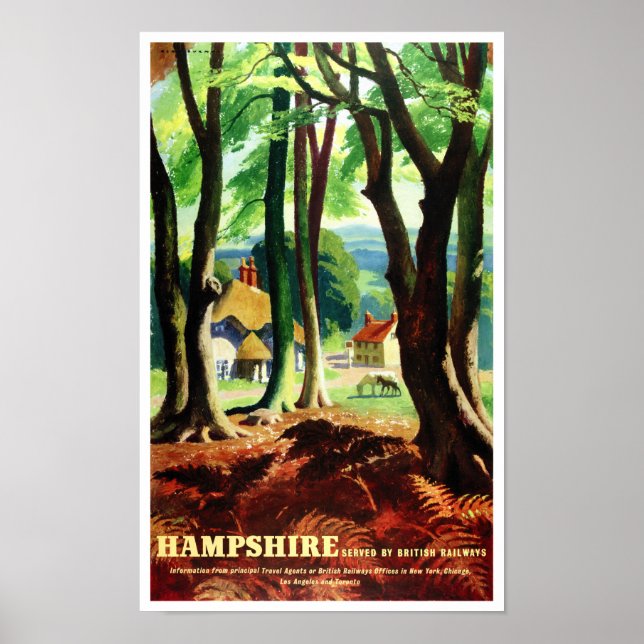 Poster Hampshire England Viagens vintage Restoring (Frente)