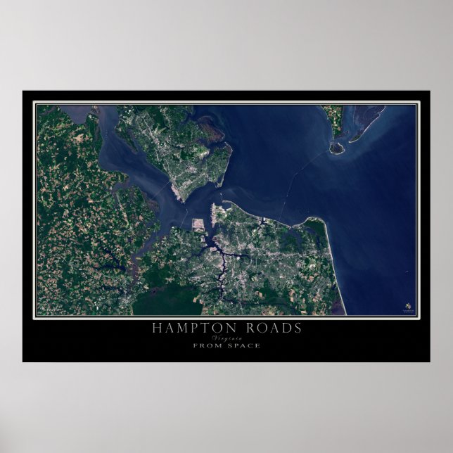 Póster Hampton Roads Virginia Do Space Satellite Map (Frente)