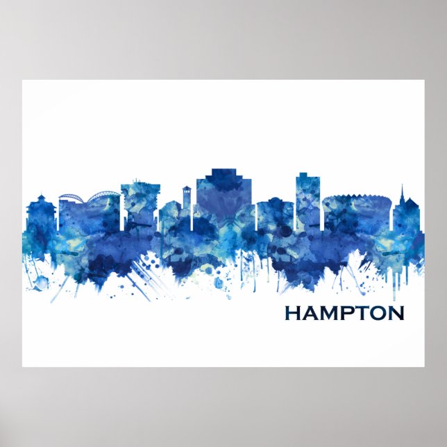 Poster Hampton Virginia Skyline Blue (Frente)
