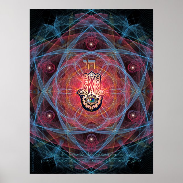 Póster Hamsa-Chai com benção domiciliária (Frente)