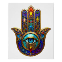Hamsa Colorido Dourado Terceiro Olho Turquesa Safi