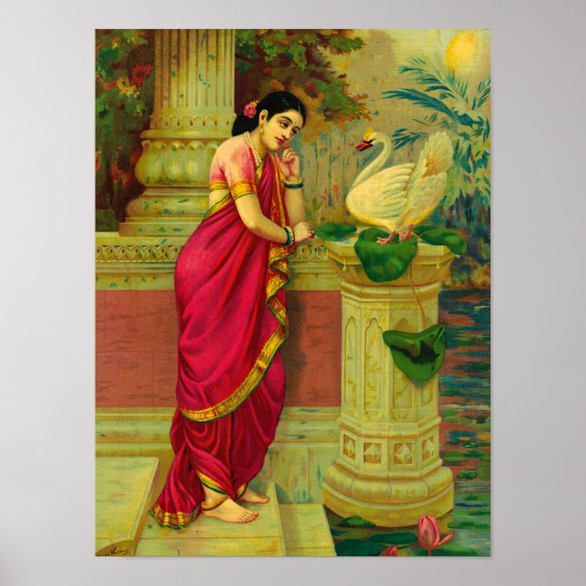 Poster Hamsa e Damayanti por Raja Ravi Varma (Frente)