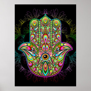 Poster Hamsa Fatma Mão Arte Psicodélica