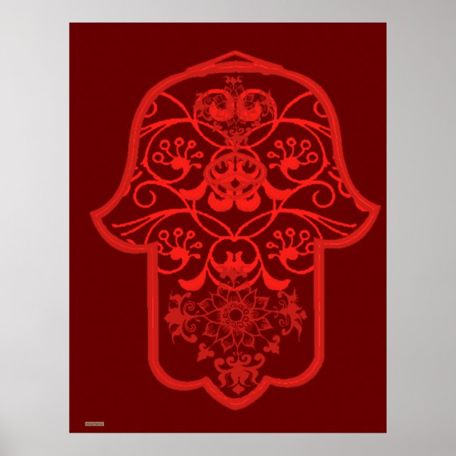 Poster Hamsa Floral (Vermelho) (Frente)