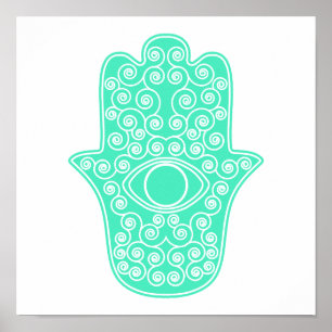 Póster Hamsa-Mão do verde de mar da Miriam-Mão de