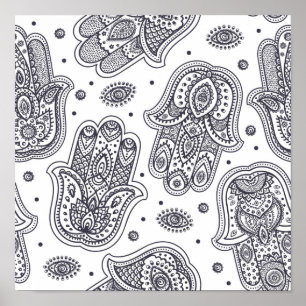 Poster Hamsa tirado mão inspirado 2