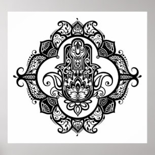 Póster Hamsa With Ethnic Ornaments Doodle 2