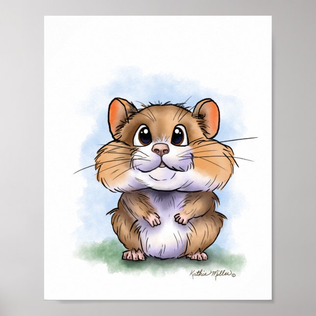 Poster Hamster de Desenho Animado Fofo e Felpudo (Frente)
