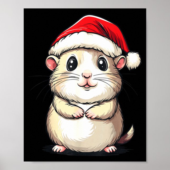 Poster Hamster Santa Hat Pet Lover Boys Girls Kids Christ (Frente)