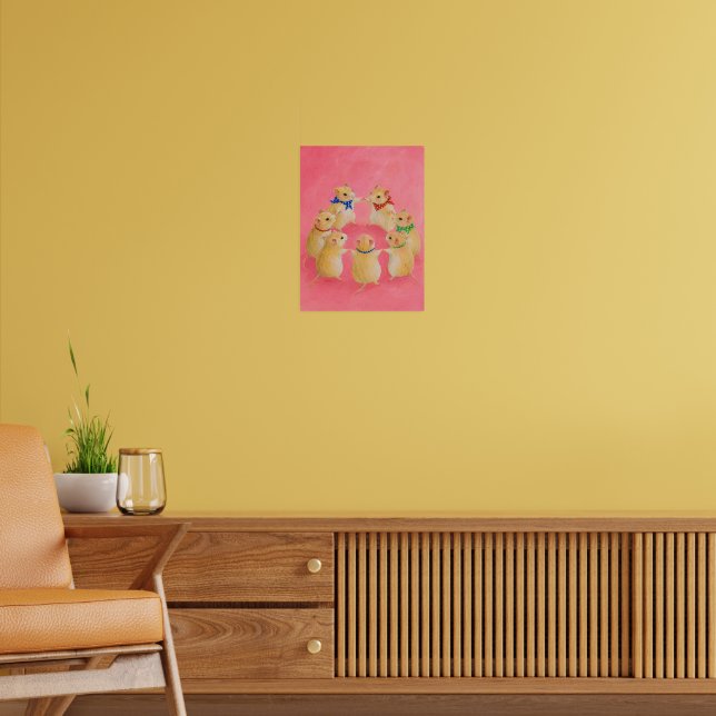 Poster Hámsters Fofos Dançando em Círculo Pintura para Be (Sala de Estar 2)