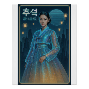 Póster Hanbok Chuseok - Arte Sci-Fi Coreana