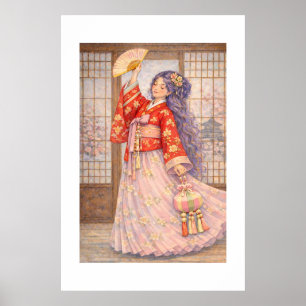 Poster Hanbok Elegante com Leque