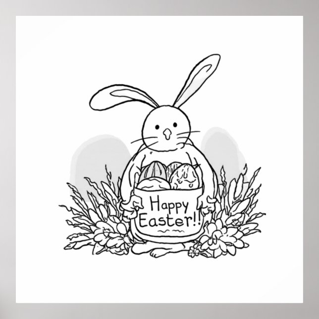 Poster Hand Drawn Easter Bunny Coloring Style Spring (Frente)