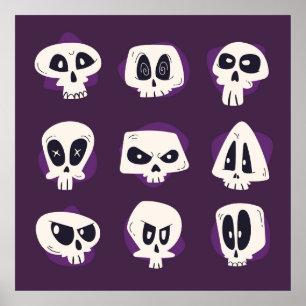 Poster Hand drawn flat dia de muertos skulls collection s