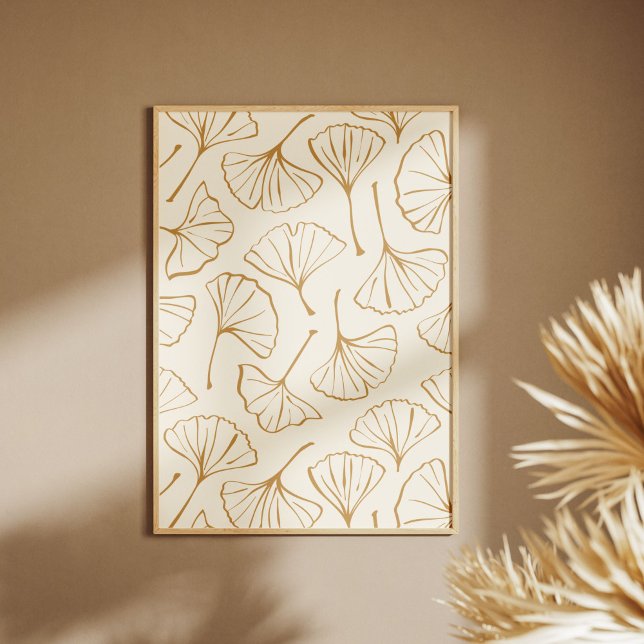 Poster Hand Drawn Ginkgo Japanese Boho Japandi Botanical (Criador carregado)