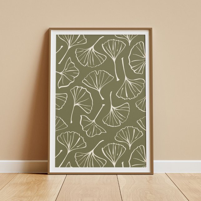 Poster Hand Drawn Ginkgo Japanese Green Japandi Botanical (Criador carregado)