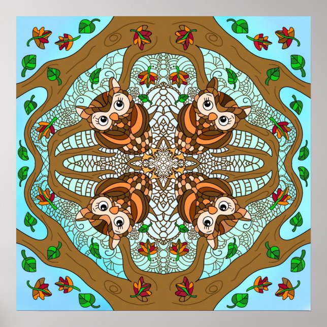 Poster Hand Drawn Owl Mandala Trabalho de arte (Frente)