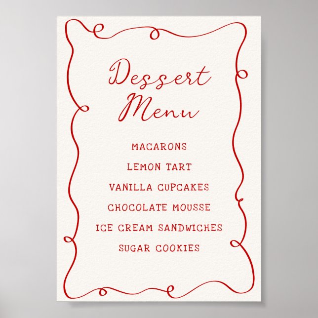 Poster Hand Drawn Red Frame Dessert Menu (Frente)