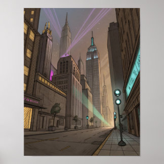 Poster Hand-Drawn Sketch of Futuristic Cityscape