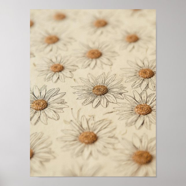 Poster Hand-drawn vintage daisies arranged insoft pattern (Frente)