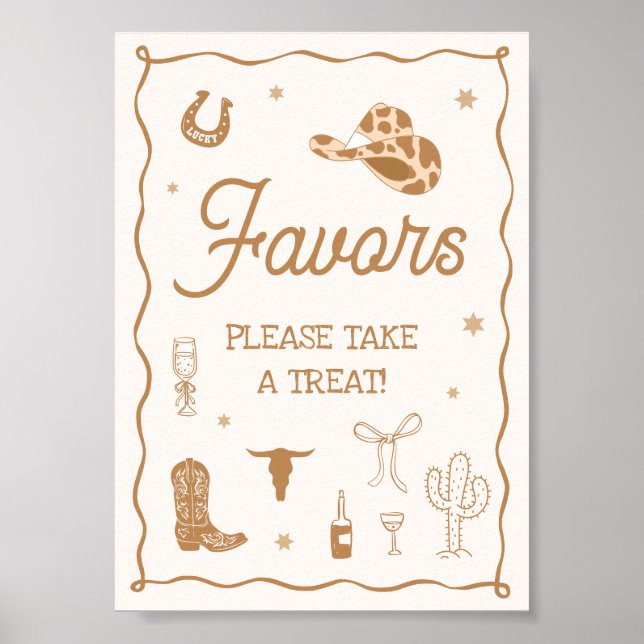 Poster Hand Drawn Western Bridal Shower Favor (Frente)