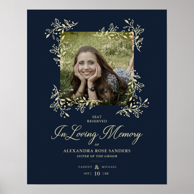 Poster Hand Lettered Chic Flourish Navy Wedding Memoral P (Frente)