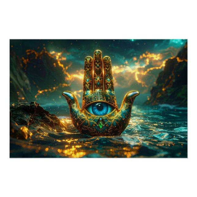 PÓSTER HAND OF HAMSA – HAND OF FATIMA – ZEN BUDDHISM (Frente)