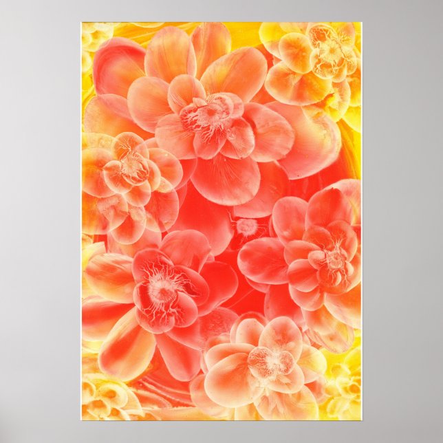 Poster Hand Painted Gouache Flowers in Warm Sunset Colors (Frente)