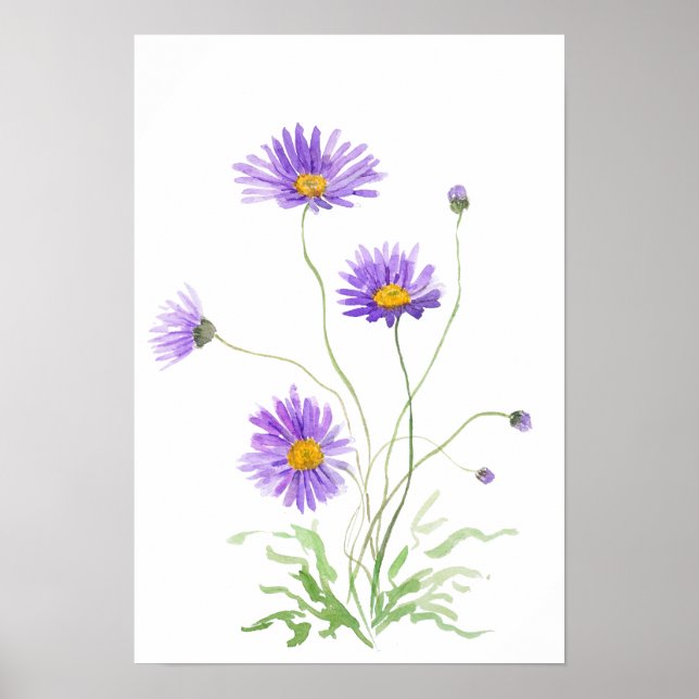 Poster hand painted purple daisy watercolour (Frente)
