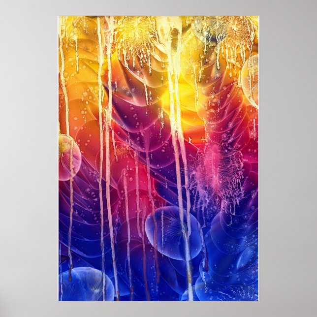 Poster Hand Painted Red Yellow Blue Dripping Abstract Art (Frente)