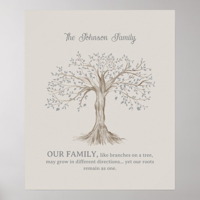 Poster Hand Painted Tree Custom Family Quote Beige (Frente)