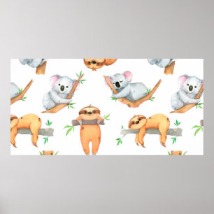 Poster Hand painted watercolor pattern tropical cute anim