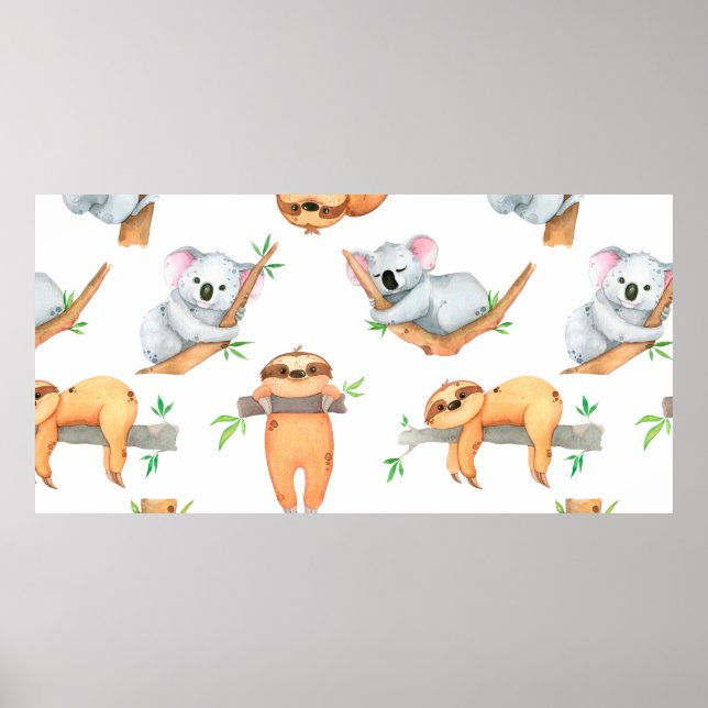 Poster Hand painted watercolor pattern tropical cute anim (Frente)