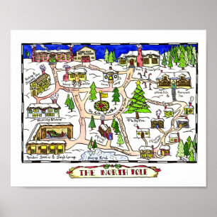 Póster Handdrawn North Pole Map