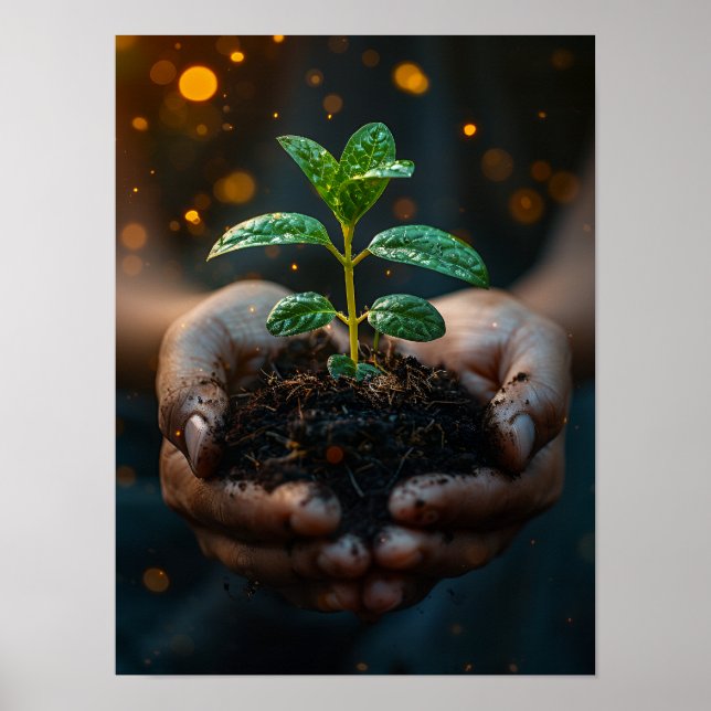 Poster Hands Holding Seedling Growth Hope Art (Frente)