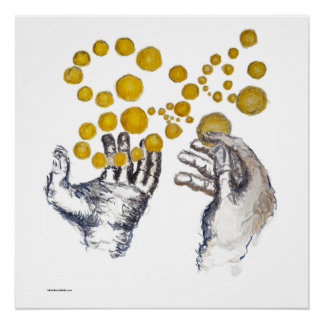 Póster Hands Outstretched with Golden Globes