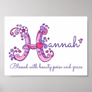 Póster Hannah inicial H doodle coração nome que significa
