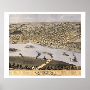 Póster Hannibal, mapa panorâmico do MO - 1869