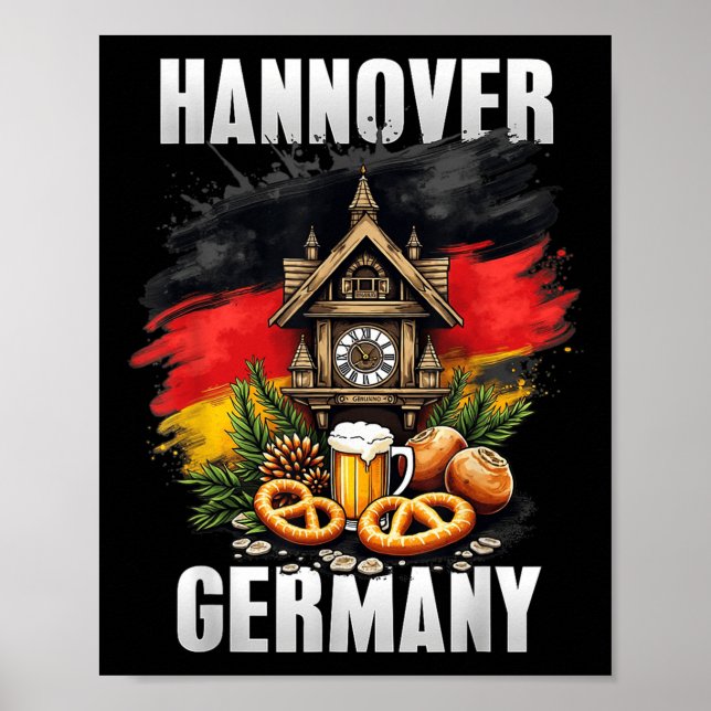 Poster Hannover Alemanha Souvenir German Flag Viagem (Frente)