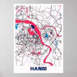 Poster Hanói - Mapa da Cidade do Chá do Vietnã