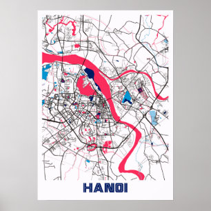 Poster Hanói - Mapa da Cidade do Chá do Vietnã